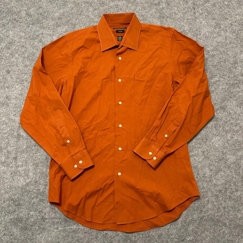 Bill Robinson Dress Shirt Mens L 16-16.5 34/35 Orange Fitted Cotton Blend Solid